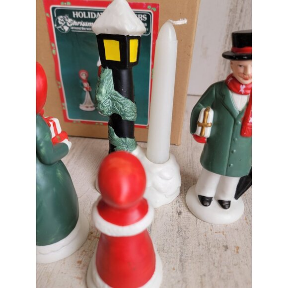 Holiday shoppers ceramic village carolers candle unique vintage set - Picture 6 of 8